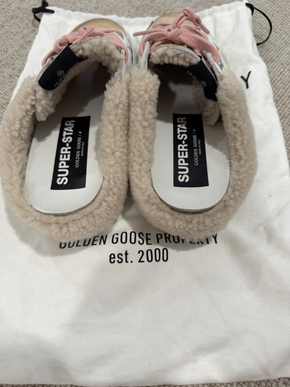 Golden Goose White Leather & Tan Suede Sneakers with Pink Laces - Picture 3 of 4